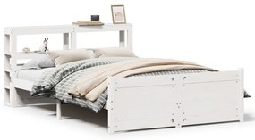 vidaXL Πλαίσιο Κρεβατιού με Κεφαλάρι Λευκό 135x190 εκ. Μασίφ Πεύκου