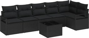vidaXL Σετ Καναπέ με μαξιλάρι 7 pcs Μαύρο συνθετικό ρατάν