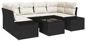 vidaXL Σετ Καναπέ Κήπου με μαξιλάρι 7 pcs Μαύρο, Κρέμα 55 x 55 x 37 εκ