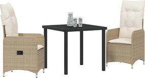 vidaXL Σέτ φαγητού για κήπο 3 pcs Μπεζ συνθετικό ρατάν