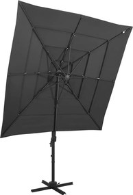 vidaXL Ομπρέλα Κήπου 4 Επιπέδων Ανθρακί 250x250 εκ. με Ιστό Αλουμινίου