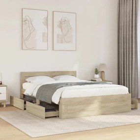 vidaXL Πλαίσιο Κρεβατιού με Κεφαλάρι Sonoma Δρυς 135x190εκ. Επεξ. Ξύλο
