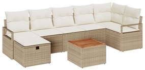 vidaXL Set Σαλονιού Κήπου 8 Τεμαχίων με Μαξιλάρια Μπεζ Πολυ Ρατάν
