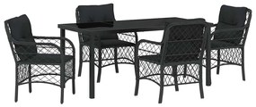 vidaXL Σέτ φαγητού για κήπο με μαξιλάρι 5 pcs Μαύρο Πολυ ράταν