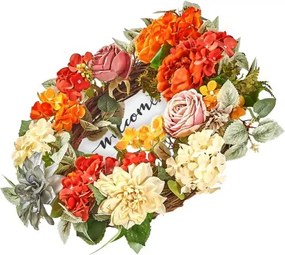 VEVOR Artificial Decorative Wreath 24 in Red Orange Yellow Hydrangeas Roses