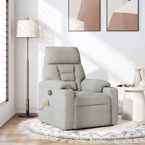 vidaXL Πολυθρόνα Μασάζ Ανακλινόμενη Ανοιχτό Γκρι από Ύφασμα Μικροϊνών