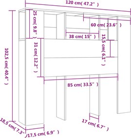 vidaXL Κεφαλάρι Ντουλάπι Λευκό 120x18,5x102,5 εκ.