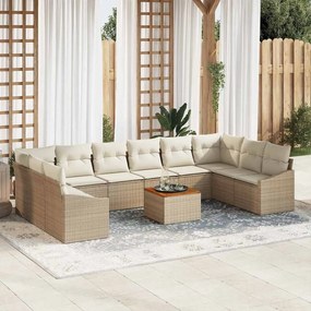 vidaXL Σετ Καναπέ Κήπου με μαξιλάρι 11 pcs Μπεζ Πολυ ράταν