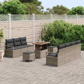 vidaXL Σετ Καναπέ Κήπου με μαξιλάρι 10 pcs Γκρι Πολυ ράταν