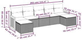 vidaXL Καναπές Σετ 7 Τεμαχίων Μαύρο Συνθετικό Ρατάν με Μαξιλάρια