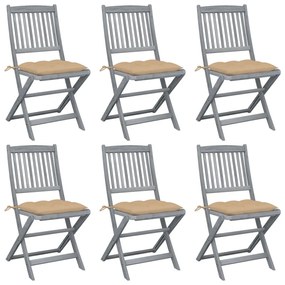Καρέκλες Εξ. Χώρου Πτυσσόμενες 6 τεμ. Ξύλο Ακακίας &amp; Μαξιλάρια - Μπεζ