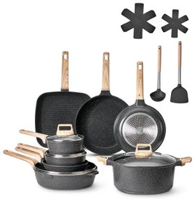 VEVOR 19 Piece Pots and Pans Set Granite Nonstick Kitchen Cookware Black
