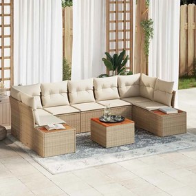 vidaXL Σετ Καναπέ Κήπου με μαξιλάρι 8 pcs Μπεζ Πολυ ράταν