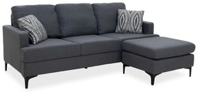 Γωνιακός καναπές με σκαμπό Slim pakoworld υφασμάτινος χρώμα ανθρακί με μαξιλάρια 185x140x70εκ - 074-000003