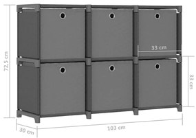 Ραφιέρα με 6 Κύβους &amp; Κουτιά Γκρι 103x30x72,5 εκ. Υφασμάτινη - Γκρι