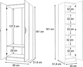 Ντουλάπα ρούχων Vivian Megapap τρίφυλλη χρώμα λευκό 120x51,8x181εκ.