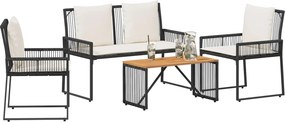 vidaXL Σετ Εξωτερικών Επίπλων με μαξιλάρι 4 pcs Μαύρο και Κρεμ Λευκό