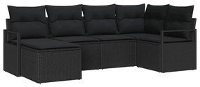 vidaXL Σετ Καναπέ Κήπου 6 pcs Μαύρο Πολυ rattan, βαμμένο ατσάλι