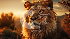 Σετ των 2 Intra Συλλεκτικό Ξύλινο Παζλ Plywood 4mm - Αγριό λιοντάρι με φυσώντας χαίτη σε ένα χωράφι Σε Ξύλινο Κουτί - Διαστάσεις: 10x10 cm – 25 κομμάτια