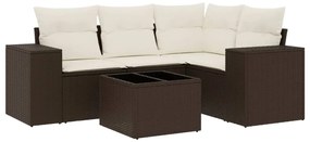 vidaXL Σαλόνι Κήπου Σετ 5 Τεμαχίων Καφέ Συνθετικό Ρατάν με Μαξιλάρια