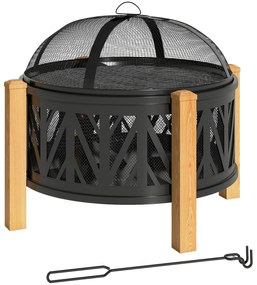 Outsunny 2-σε-1 Εστία Τζακιού Ø75 x 58 εκ. με κάλυμμα προστασίας από σπινθήρες και εργαλείο, Μαύρο