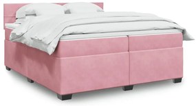 vidaXL Κρεβάτι Boxspring με Στρώμα Ροζ 200x200 εκ. Βελούδινο