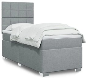 vidaXL Κρεβάτι Boxspring με Στρώμα Ανοιχτό Γκρι 90x200 εκ. Υφασμάτινο