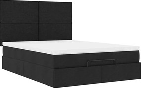vidaXL Οθωμανικό κρεβάτι με στρώμα &amp; LEDs Μαύρο 140x200 cm Ύφασμα
