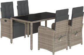 vidaXL Σετ Τραπεζαρίας Κήπου 5 τεμ. Γκρι Συνθ. Ρατάν με Μαξιλάρια