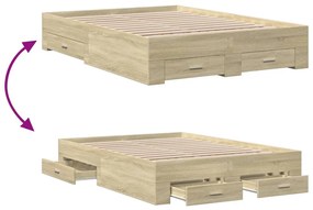 vidaXL Πλαίσιο Κρεβατιού με συρτάρια Sonoma Δρυς 140x190εκ. Επεξ. Ξύλο