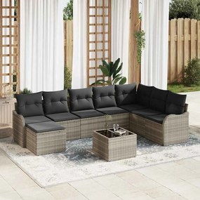 vidaXL Σετ Καναπέ Κήπου με μαξιλάρι 9 pcs Ανοιχτό γκρι Πολυ ράταν