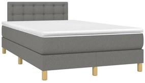 vidaXL Κρεβάτι Boxspring με Στρώμα &amp; LED Σκ.Γκρι 120x190εκ. Υφασμάτινο