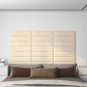 vidaXL Πάνελ Τοίχου 12 τεμ. Κρέμα 60x15 εκ. 1,08 μ² Βελούδινα