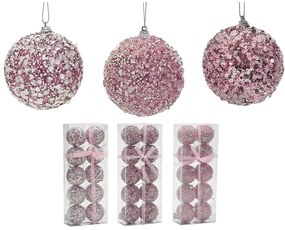 Χριστουγεννιάτικη Μπάλα Ροζ 60mm Σετ 10Τμχ Σε 3 Σχέδια
