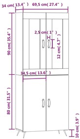 Ντουλάπι Γυαλιστερό Λευκό 69,5x34x180 εκ. Επεξεργασμένο Ξύλο - Λευκό