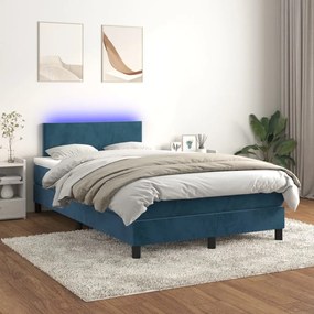Κρεβάτι Boxspring με Στρώμα &amp; LED Σκ. Μπλε 120x200εκ. Βελούδινο