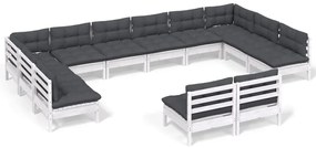 vidaXL Σαλόνι Κήπου Σετ 12 Τεμαχίων Λευκό από Μασίφ Πεύκο με Μαξιλάρια