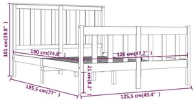 vidaXL Πλαίσιο Κρεβατιού Μαύρο 120x190εκ Μασίφ Ξύλο Πεύκο Small Double