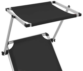 vidaXL Ξαπλώστρες Πτυσ. 2 τεμ. Μαύρες Αλουμίνιο/Textilene + Σκίαστρο