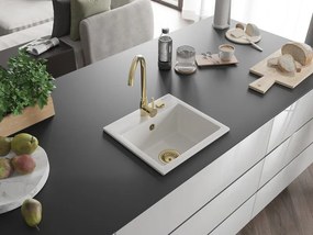 Mexen Milo νεροχύτης από γρανίτη 1-δοχείο 435 x 410 mm, λευκός, σιφόνι χρυσό