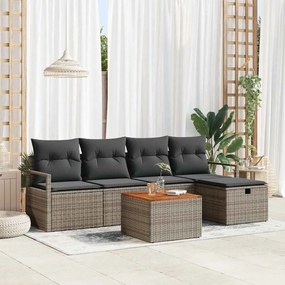 vidaXL Σετ Καναπέ Κήπου με μαξιλάρι 6 pcs Γκρι Πολυ ράταν