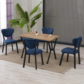 Extendable Dining Table &amp; Chairs Set (5 Pieces) Elma - Navy Blue, Walnut Navy Blue
Walnut