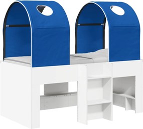 vidaXL Κρεβάτι με Τούνελ 3 τεμ. Λευκό και Μπλε Επεξεργασμένο Ξύλο