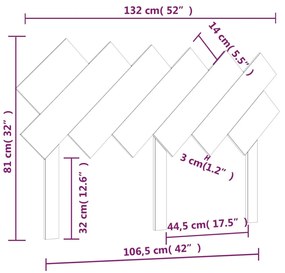 vidaXL Κεφαλάρι Κρεβατιού Μαύρο 132x3x81 εκ. Μασίφ Ξύλο Πεύκου