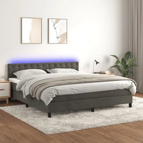 Κρεβάτι Boxspring με Στρώμα & LED Σκ. Γκρι 160x200εκ. Βελούδινο
