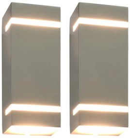 vidaXL Φωτιστικά Τοίχου Εξωτερικού Χώρου 2 τεμ. Ορθογώνια Ασημί 35W