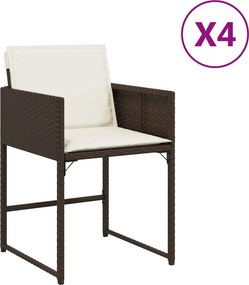 vidaXL Καρέκλες Κήπου 4 τεμ. Καφέ Συνθ. Ρατάν Μαξιλάρια