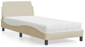 vidaXL Κρεβάτι με Στρώμα Dover Κρεμ 90x190 εκ.Υφασμάτινο