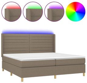 Κρεβάτι Boxspring με Στρώμα &amp; LED Taupe 200x200 εκ. Υφασμάτινο - Μπεζ-Γκρι