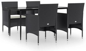 vidaXL Σετ Τραπεζαρίας Κήπου 5 Τεμαχίων Μαύρο με Μαξιλάρια
